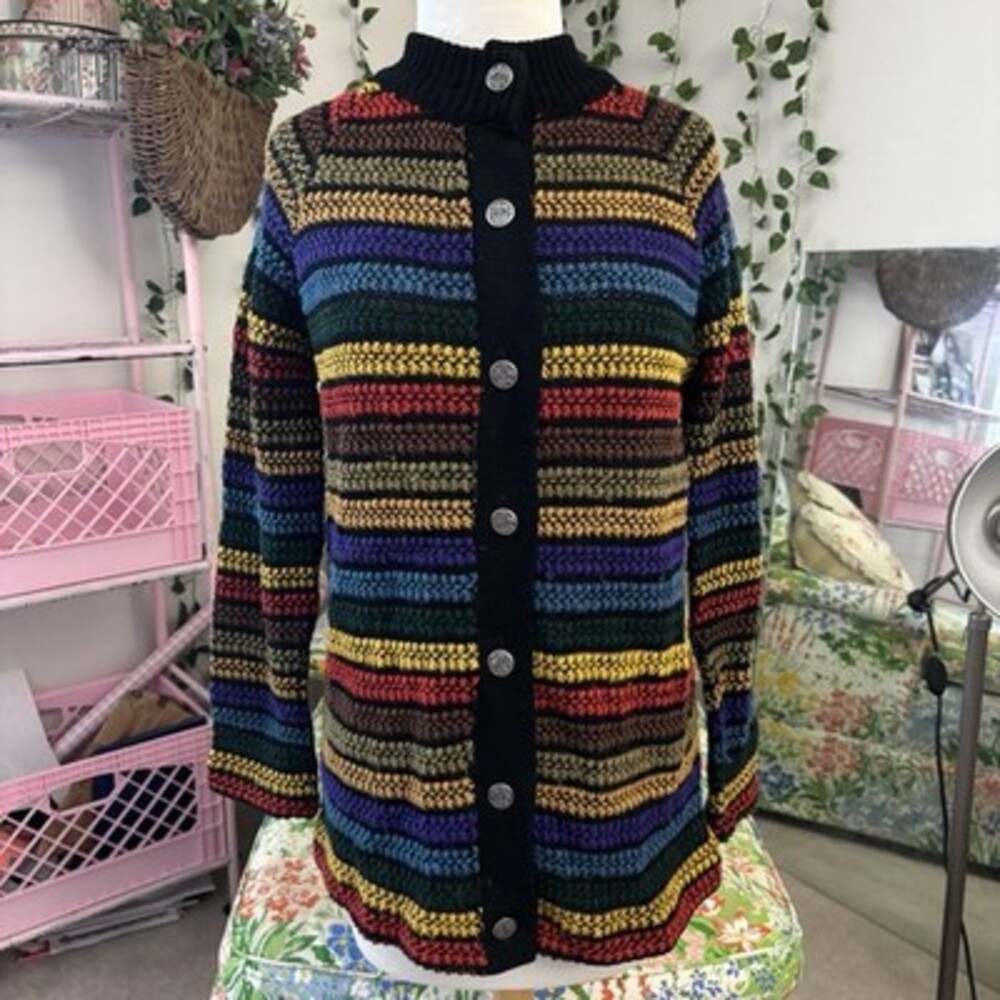 Bemidji 100% Wool Nordic Striped Sweater Jacket Cardigan Sz 40 Vintage